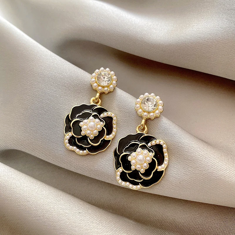 Camellia Pearl Drop Earrings