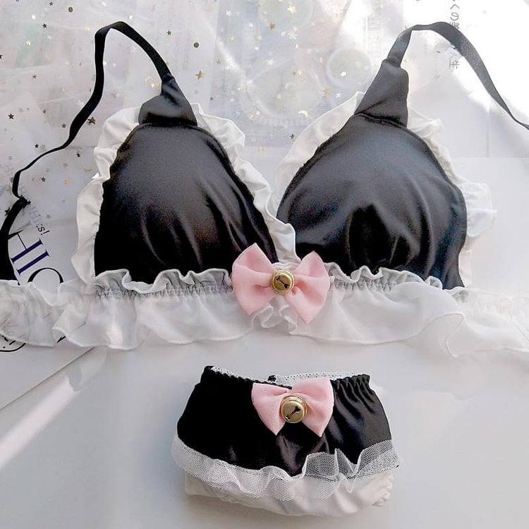 Cute Anime Black Cat Stereoscopic Bowknot Lolita Bra Set Sp