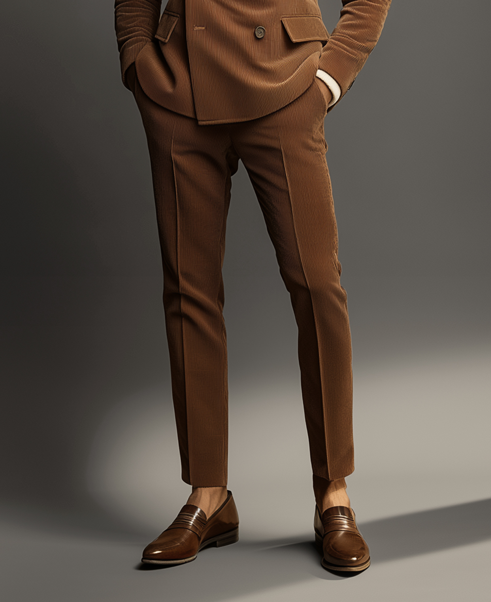 Okaywear Corduroy Slant Pocket Pleats Suit Pants