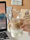 Cute Bear Glass Cup Cartoon Bear Shaped Coffee Mug Beverage Glasses (No Straw)