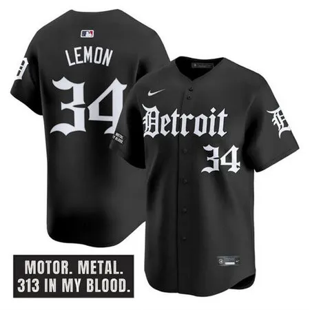 Men's Detroit Tigers #34 Chet Lemon Black "Motor Gothic Edition" Vapor Premier Limited Stitched Baseball Jersey