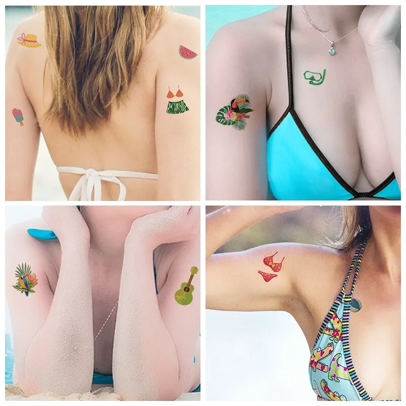 10 Kinds Hawaiian Summer Beach Party Temporary Body Sticker Disposable Waterproof temporaire