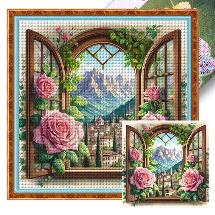 Window And Flowers (50*50cm) 11CT Stamped Cross Stitch gbfke