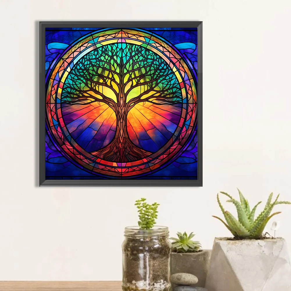 Diamond Painting - Full Round Drill - Stained Glass Tree(Canvas|30*30cm)