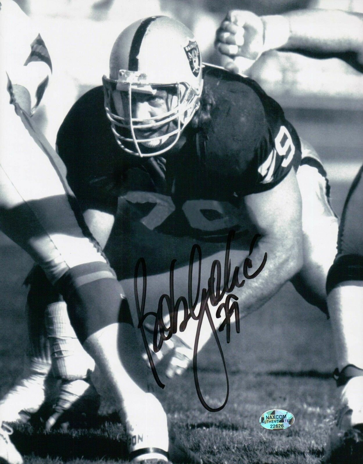 Bob Golic Signed 8X10 Photo Poster painting Autograph Raiders B/W Ready for Snap Auto w/COA