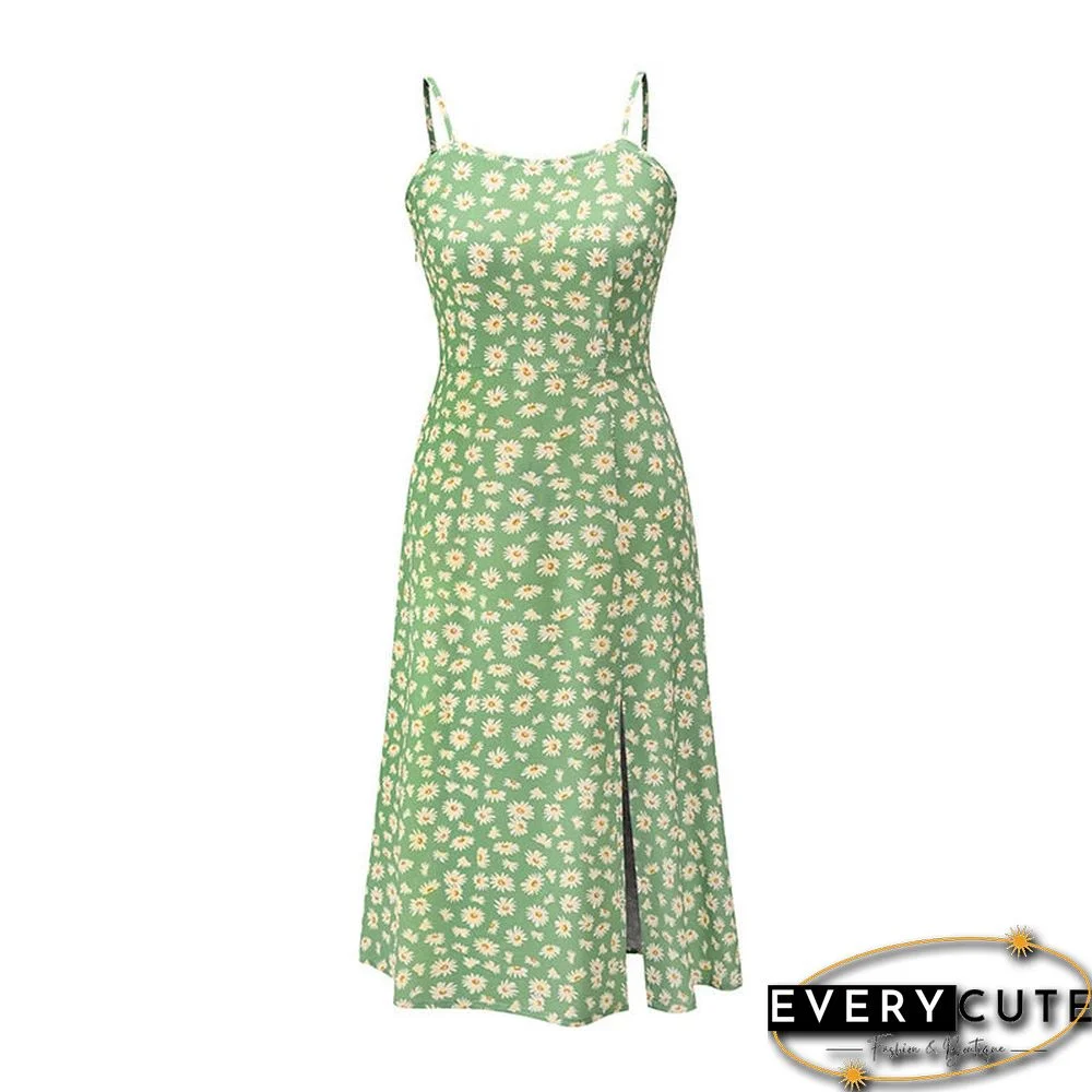 Floral Summer Dress Women Spaghetti Straps Cowl Neck Prairie Chic Wrap Dress Long Side Split Pleats Print SexyDresses