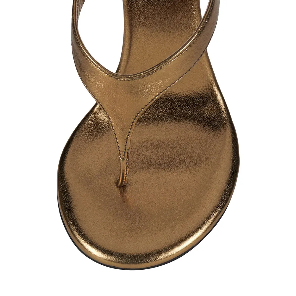 Fashion Open Round Toe Slip On Flip Flops Gold Women's Heels