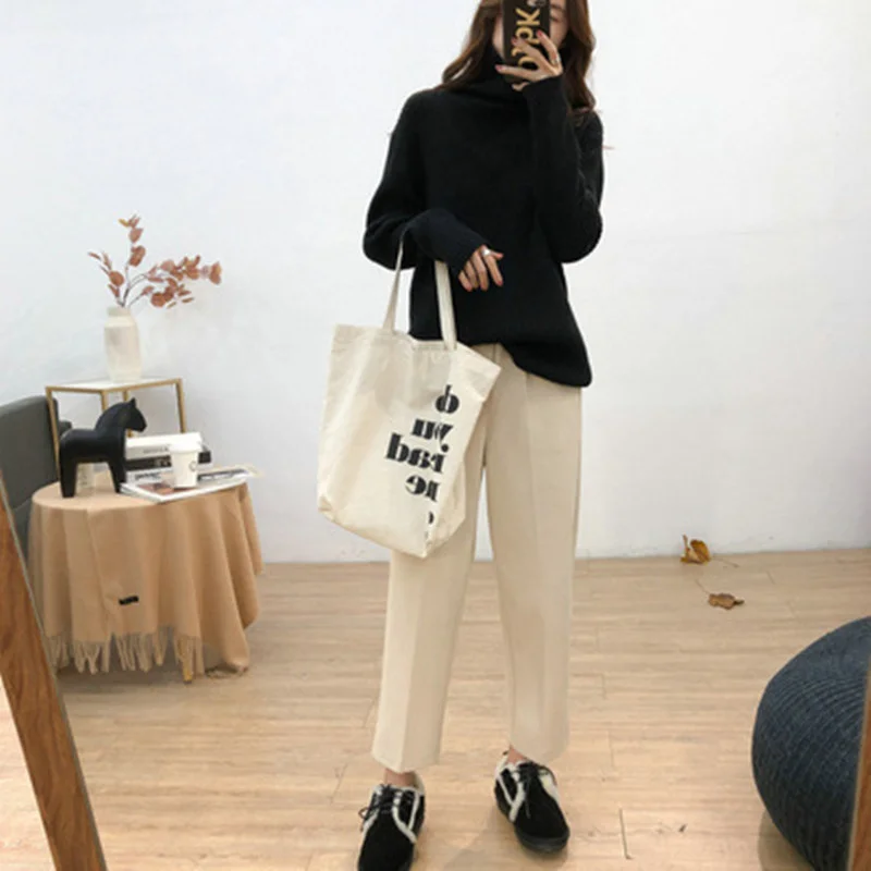 Ueong And Winter High-Collar New Thickened Pit Striped Sweater Women's Size Loose Lazy Wind Retro Thin Knitted Bottom Sweater