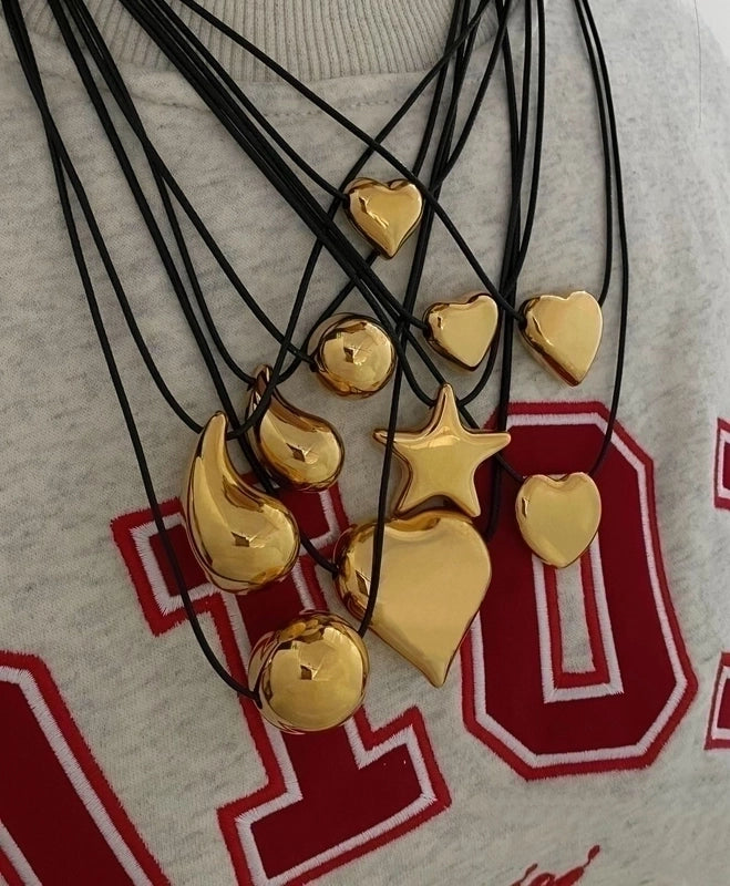 French Style Minimalist Round Star Water Droplets 316L Stainless Steel  Rope 18K Gold Plated Unisex Pendant Necklace