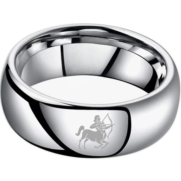 Men Women Sagittarius Tungsten Carbide Rings Prints Laser Design Domed Top Sliver Tungsten Wedding Bands 4MM 6MM 8MM Width