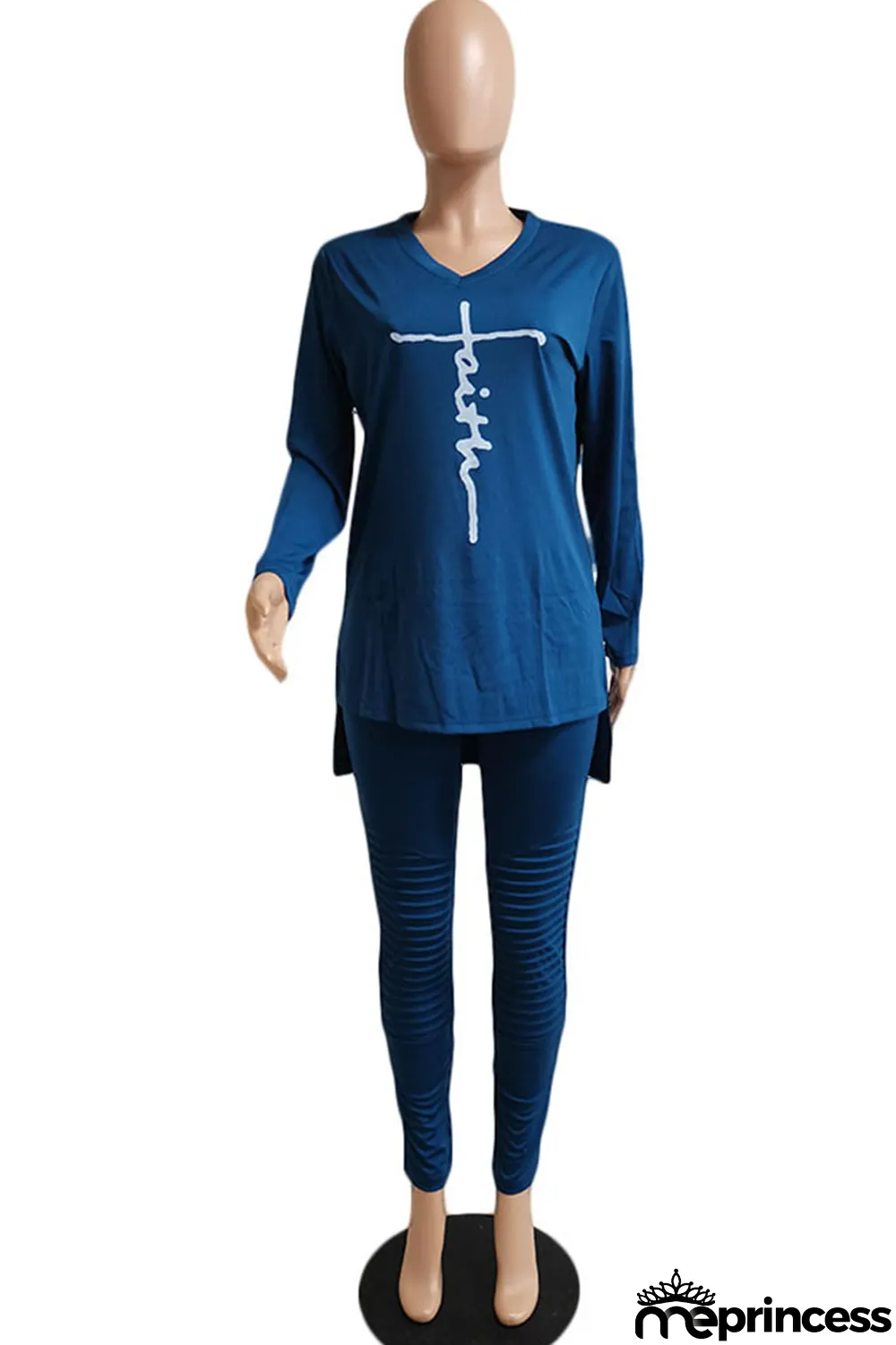 Yellow Casual Print Split Joint Asymmetrical V Neck Long Sleeve Two Pieces