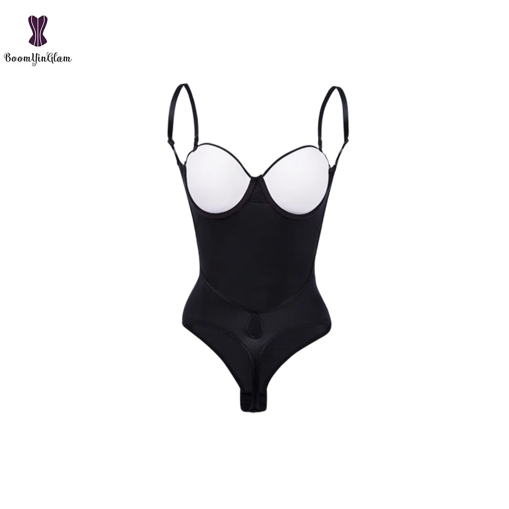 Black Deep V Sexy Women's Underwear Body Shapewear Backless Bodysuit With Adjustable Hooks #652