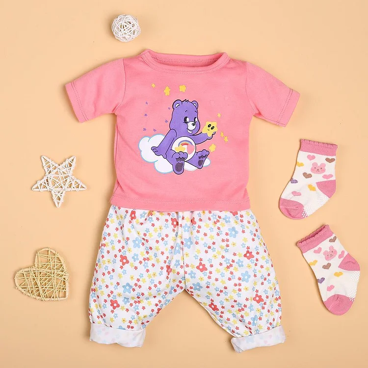  Pink cartoon t-shirt and flower pants set für 22'' Reborn Babypuppe Mädchen - RSDP-Rebornbabypuppen-Rebornbabypuppen.de