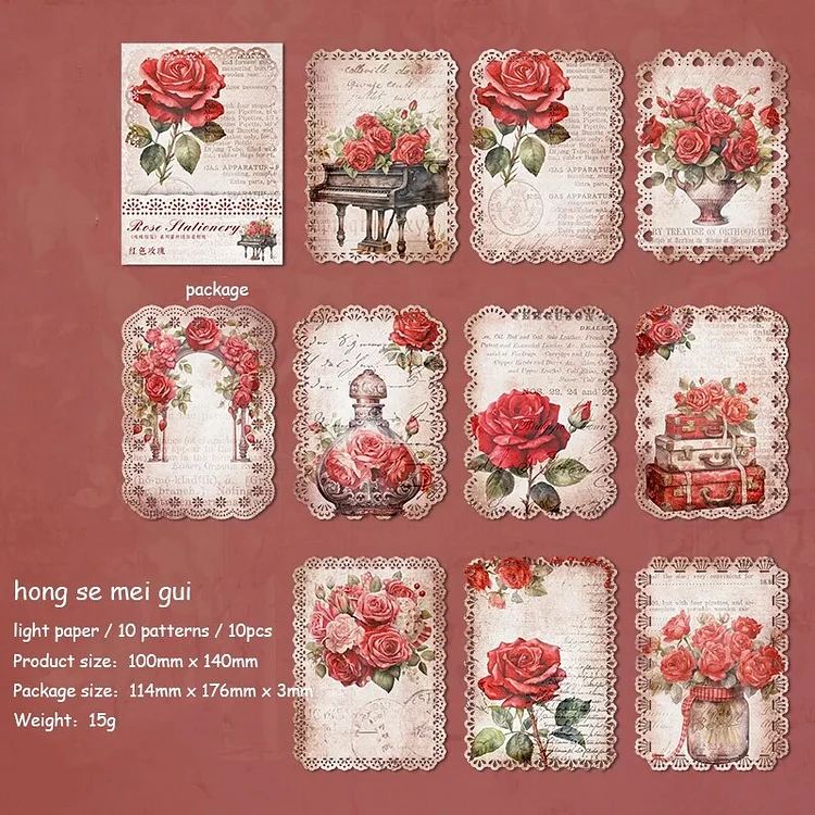 Journalsay 10 Sheets Rose Stationery Series Vintage Flower Hollow Lace Material Paper