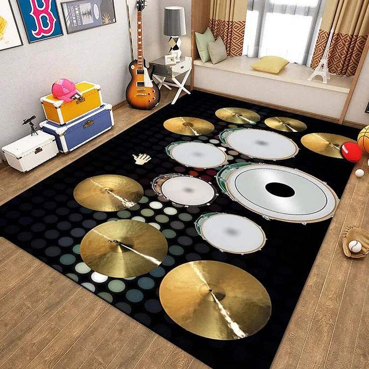 15 Sizes 3D Drum Kit Instruments Area Rug music Carpet for Living Room Bedroom Sofa Doormat Decor,Kid Play Non-slip Floor Mat