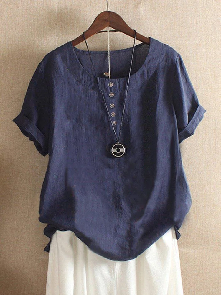 Short Sleeve Casual Crew Neck Solid Shirts & Tops