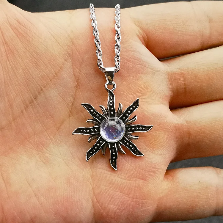 Natural Moonstone Sunflower Pendant Necklace