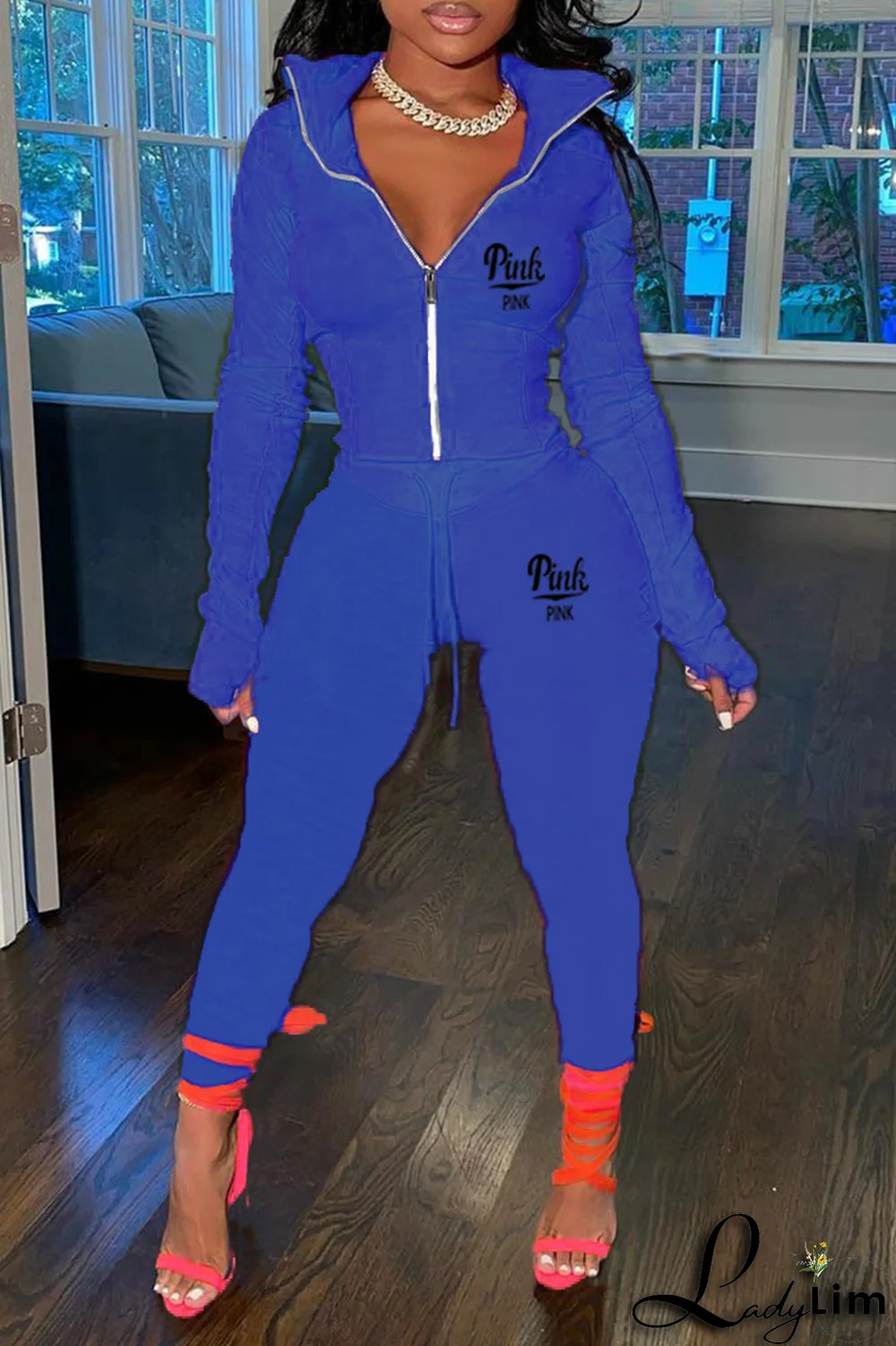 Red Fashion Print Patchwork Turndown Collar Long Sleeve Two Pieces