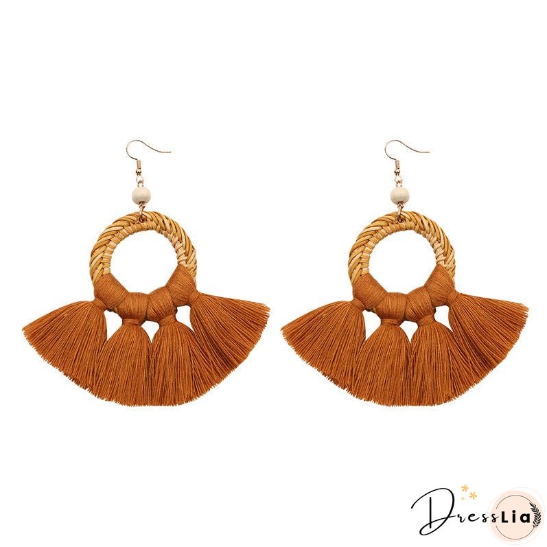 Tassel Earrings Handmade Rattan Women's Jewelry
