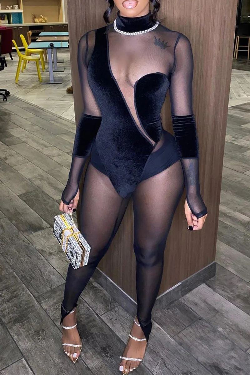 Fashion Sexy Sexy Patchwork Turtleneck Regular Jumpsuits