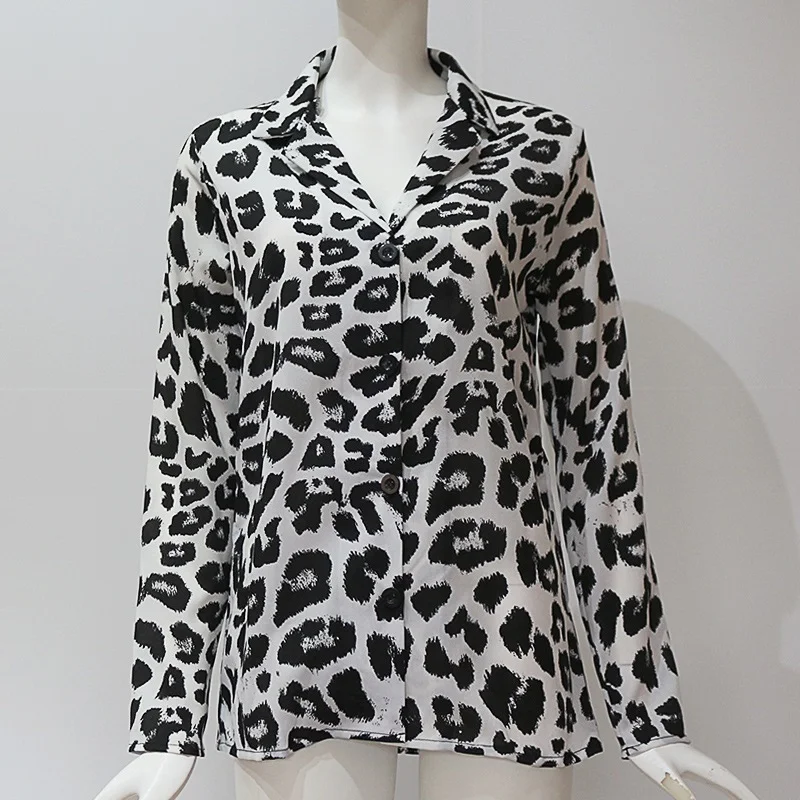 Uveng Uveng Autumn Sexy Leopard Print Chiffon Shirt Women's Shirt OL Temperament Commuter Shirt