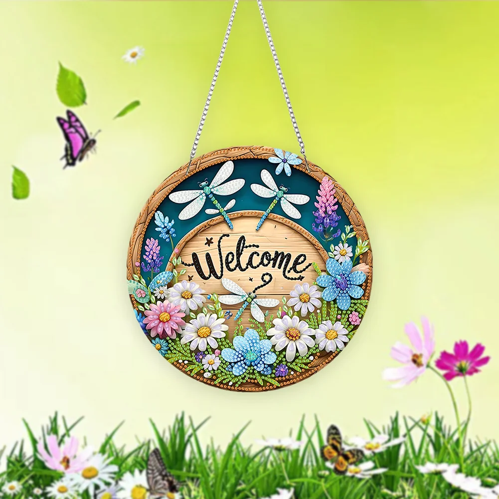 5D DIY Acrylic Special Shape Welcome Flower Dragonfly Diamond Painting Hanging Ornaments
