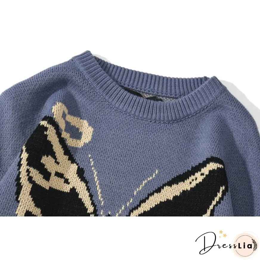 Butterfly & Letters Graffiti Print Sweater