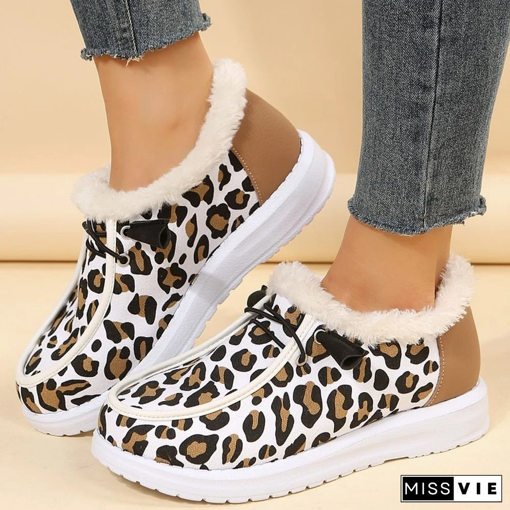 White Casual Patchwork Printing Round Keep Warm Comfortable Flats Shoes