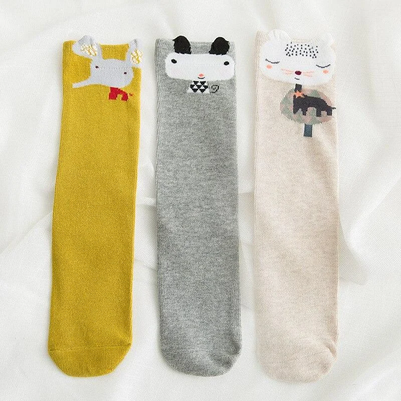 YWHUANSEN 3 Pairs/lot Spring Autumn Winter Cartoon Knee High Socks Baby Girls Cotton Boy's Long Sock Winter Infant Leg Warmers