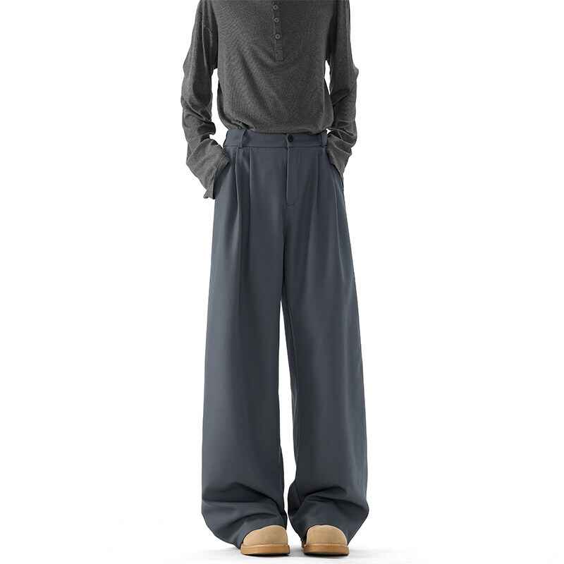 Grey Suit Pants Men Fashion Society Mens Black Dress Pants Korean Loose Casual Straight Pants Mens Office Formal Trousers M-3XL