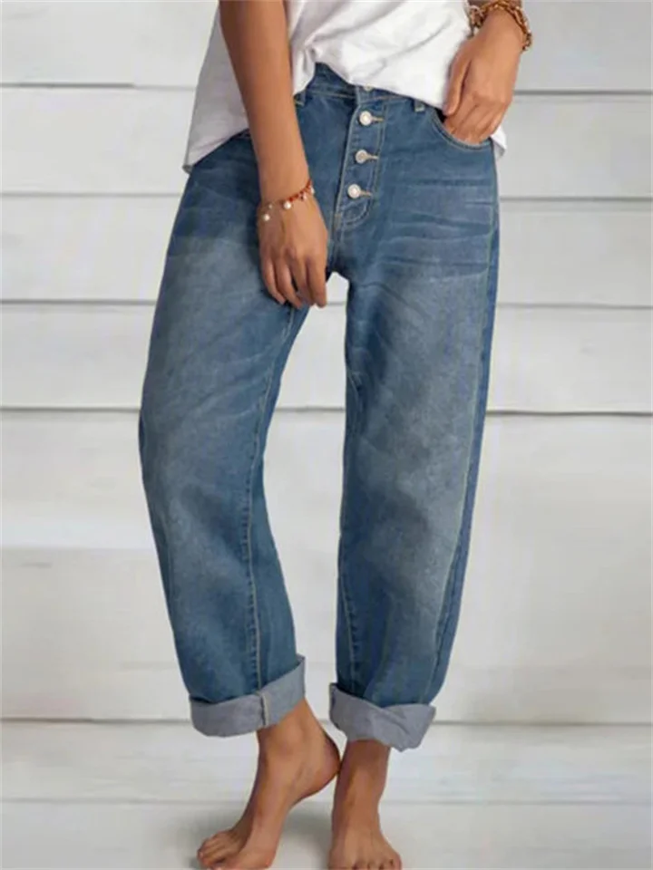 New Loose Casual Simple Thin Women's Denim Straight Pants-JRSEE