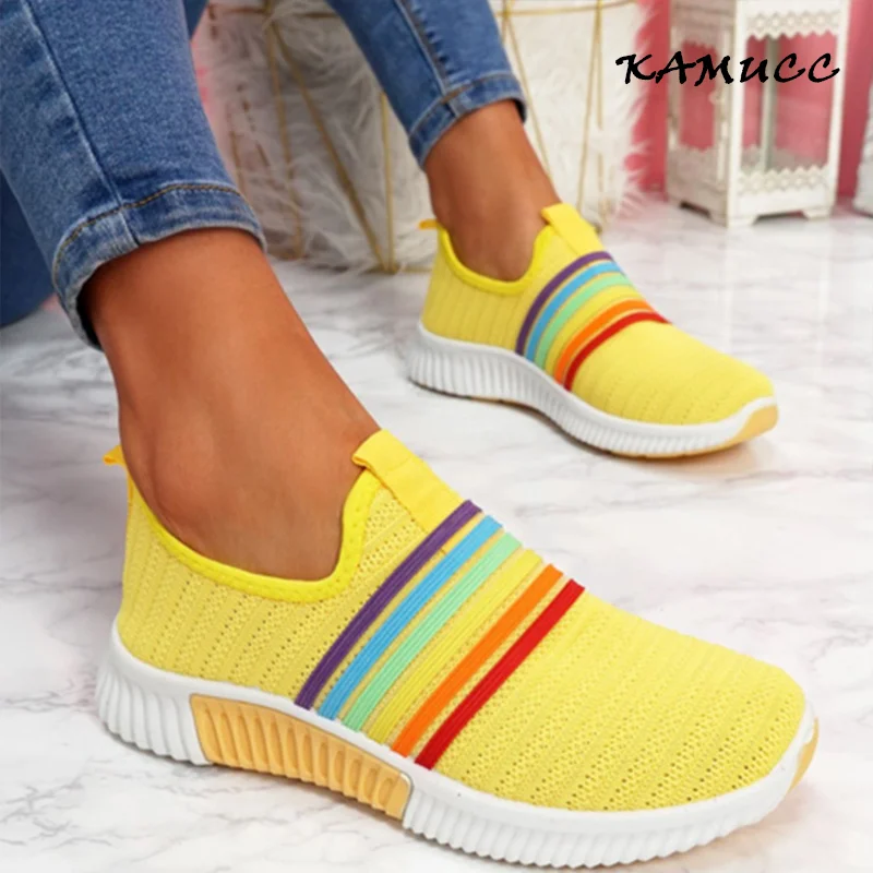 Women's Rainbow Color Handmade Mesh Vulcanize Leisure Clarks Shoes - vzzhome
