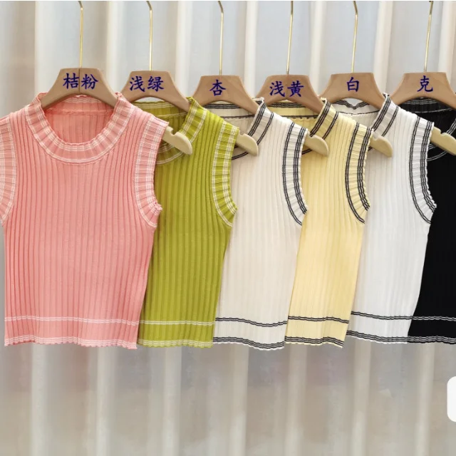 Uveng Uveng And Spicy Short Black Sexy Vest Women's Summer New Casual Round-Neck T-Shirt Thin Sleeveless Top