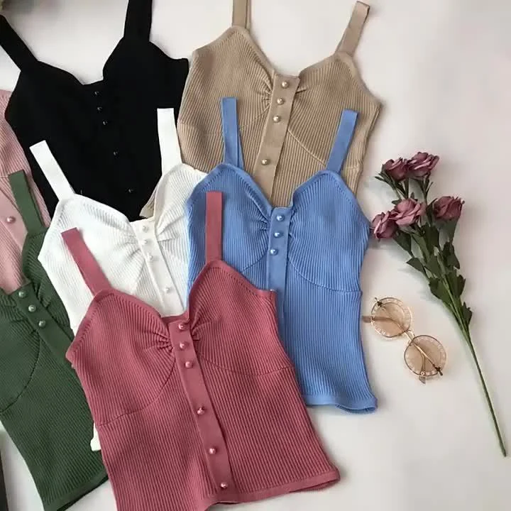 Uveng Uveng Short Sling Vest Female Hong Kong Flavor Retro Chic Korean Version Of Twisting Buckle Decorative Temperament Match Blouse Korean Tide