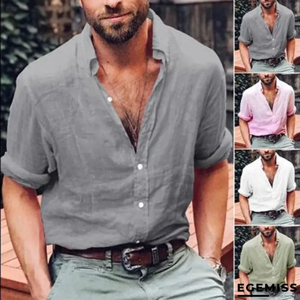 Men Casual V-NeckSolid Color Shirts | EGEMISS