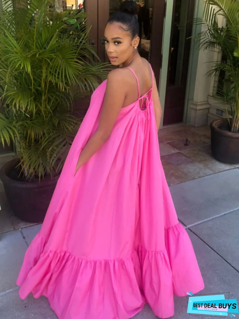 Plus Size Spaghetti Strap Ruffle Beach Maxi Swing Dresses