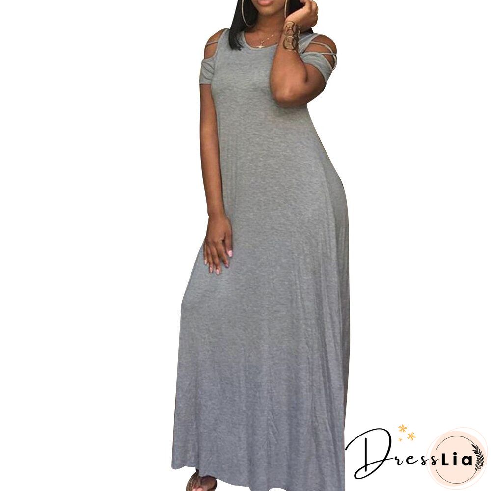 5XL Plus Size Women Hollow Out Short Sleeve Dress Loose Casual Ladies Dresses with Pocket Summer Female Solid Maxi Dresses D30
