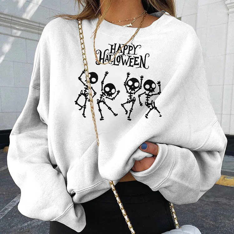 Vefave Long Sleeve Happy Skull Print Sweatshirt