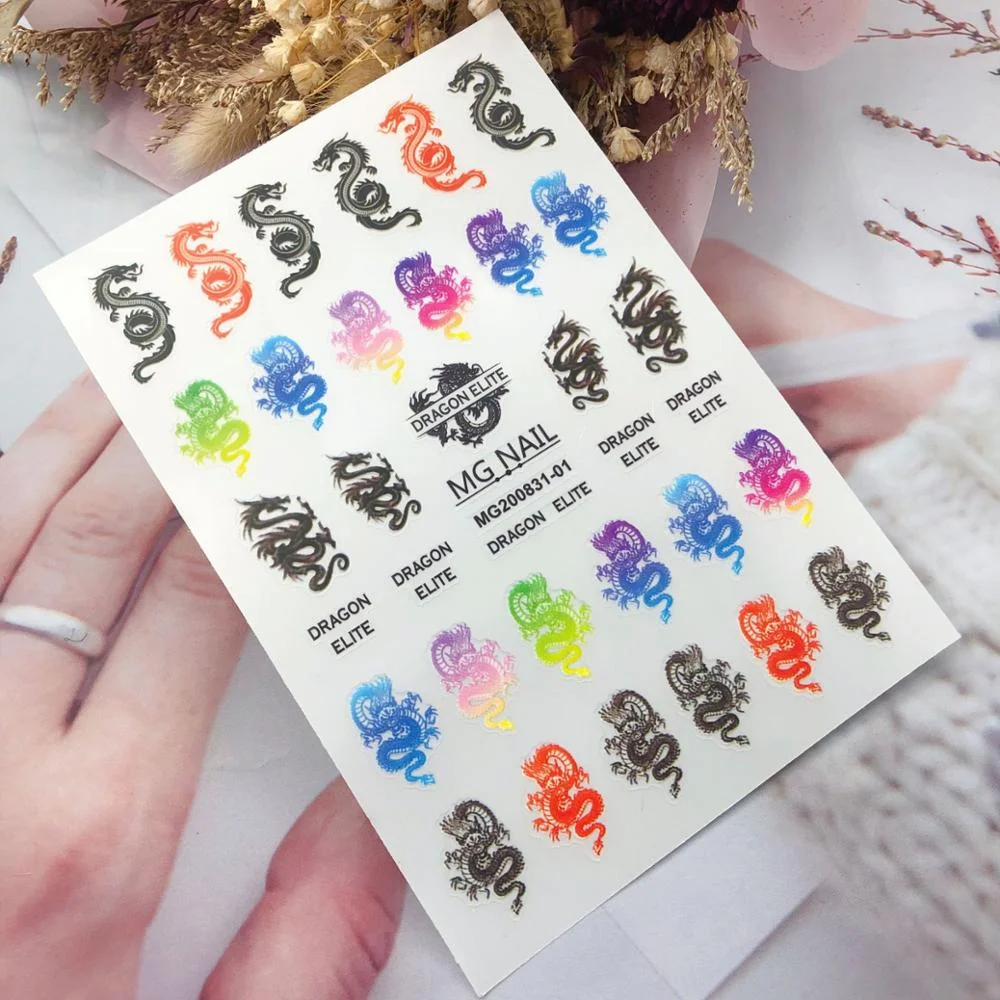 3D Chinese Red Black Dragon Manicure Decor Stickers Snake Nail Sticker DIY Self Adhesive Nail Decals Acrylic Nail Art Decoration-Nail Inspo