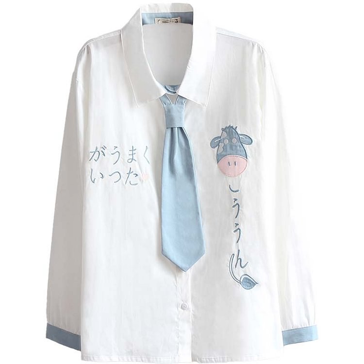 Casual Cow Japanese School Necktie Shirt - Modakawa