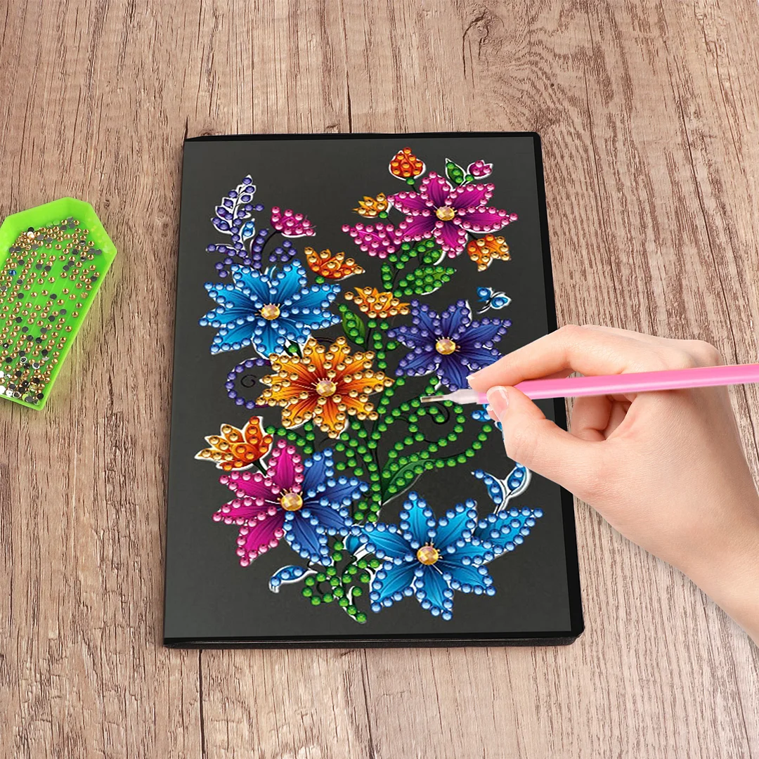 5D DIY Rhinestone Art Painting Notebook Kit for Holiday Birthday Gift (Flower)