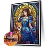 Diamond Painting -DIY Round Partial AB Drill Lion and Beauty（45x55cm）