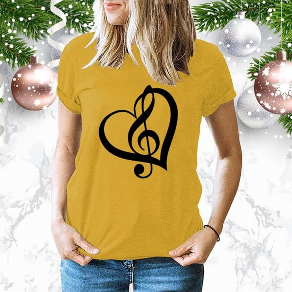 Cute Music Printed T-Shirts Women Short Sleeve Funny Round Neck Tee Shirt Casual Summer Tops - BlackFridayBuys