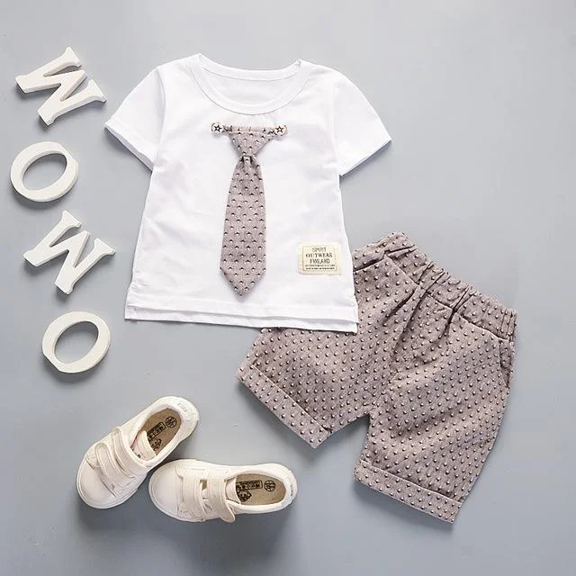 Summer Kid Baby Boys Suit Tie Tops Pants Clothes