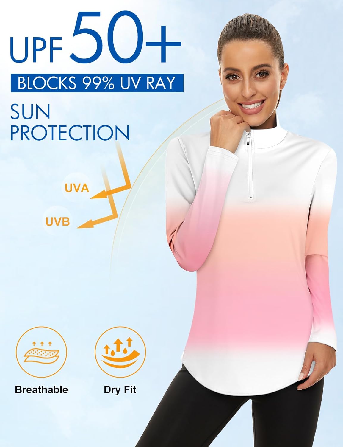 Women's Long Sleeve Golf Tennis Polo Shirts UPF50+ Half Zip Dry Fit Workout Tops Athletic Shirt