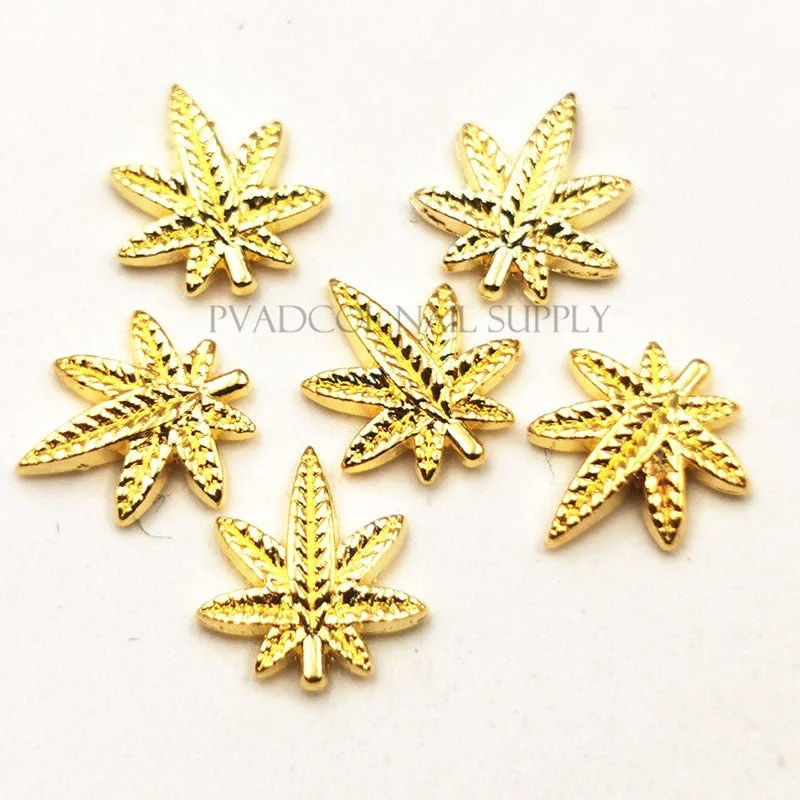 50pcs Weed Nail Charms Pot Gold Weed Leaf Nail Decor Acrylic Nails Manicure Decoration-Nail Inspo