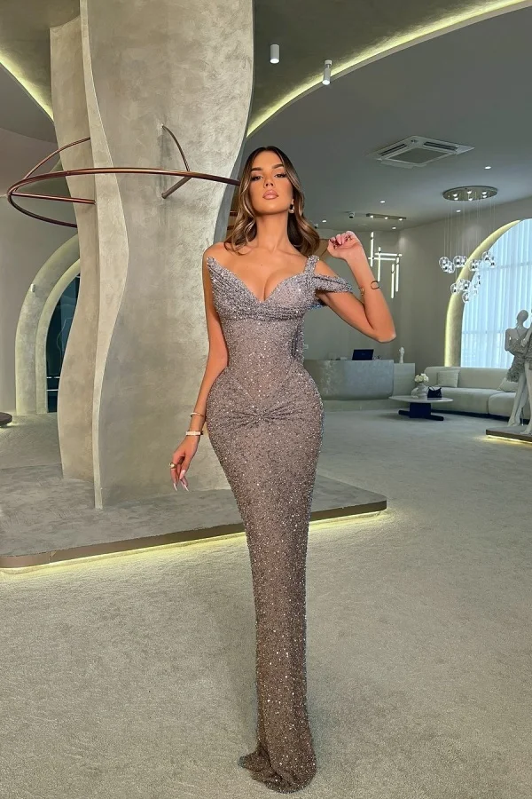 Lisliy Silver One-Shoulder Sequins Mermaid Prom Dress 