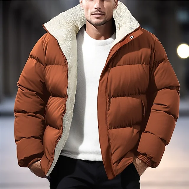 Men's Winter Coat Winter Jacket Puffer Jacket Zipper Pocket Polyster Pocket Outdoor Date Casual Daily Regular Fashion Casual Windproof Warm Winter Plain Jacket