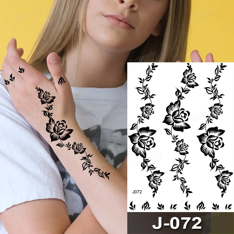 Sdrawing Temporary Tattoo Sticker Henna Mehndi Totem Flash Tatto Butterfly Flower Hand Fingers Body Art Arm Fake Tatoo Women
