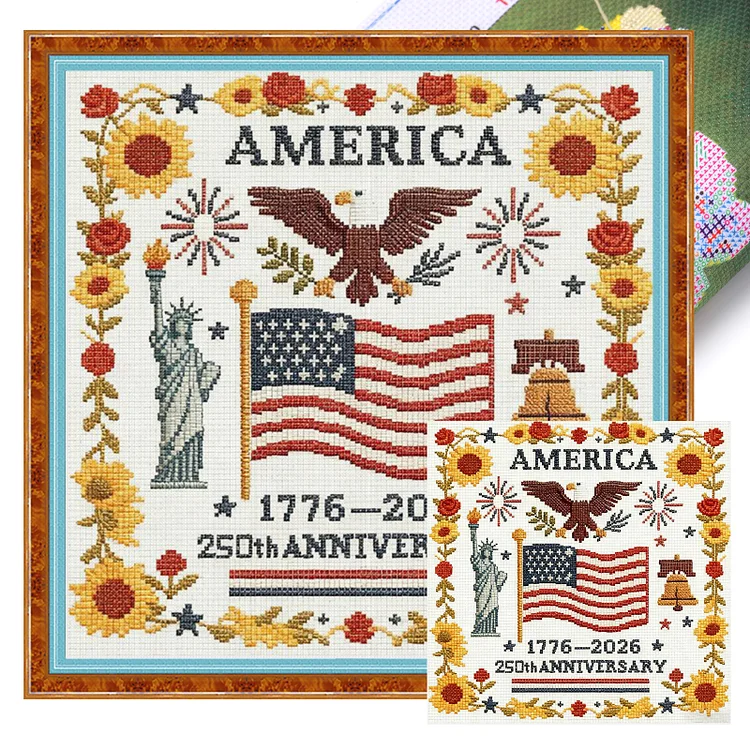 【Mona Lisa Brand-Cotton】USA 250th Independence Day 36*36cm 11CT Stamped Canvas Cross Stitch gbfke